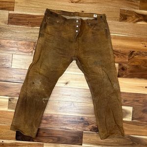 Waxed Levi 501 White Cone Denim Pants 42x32.